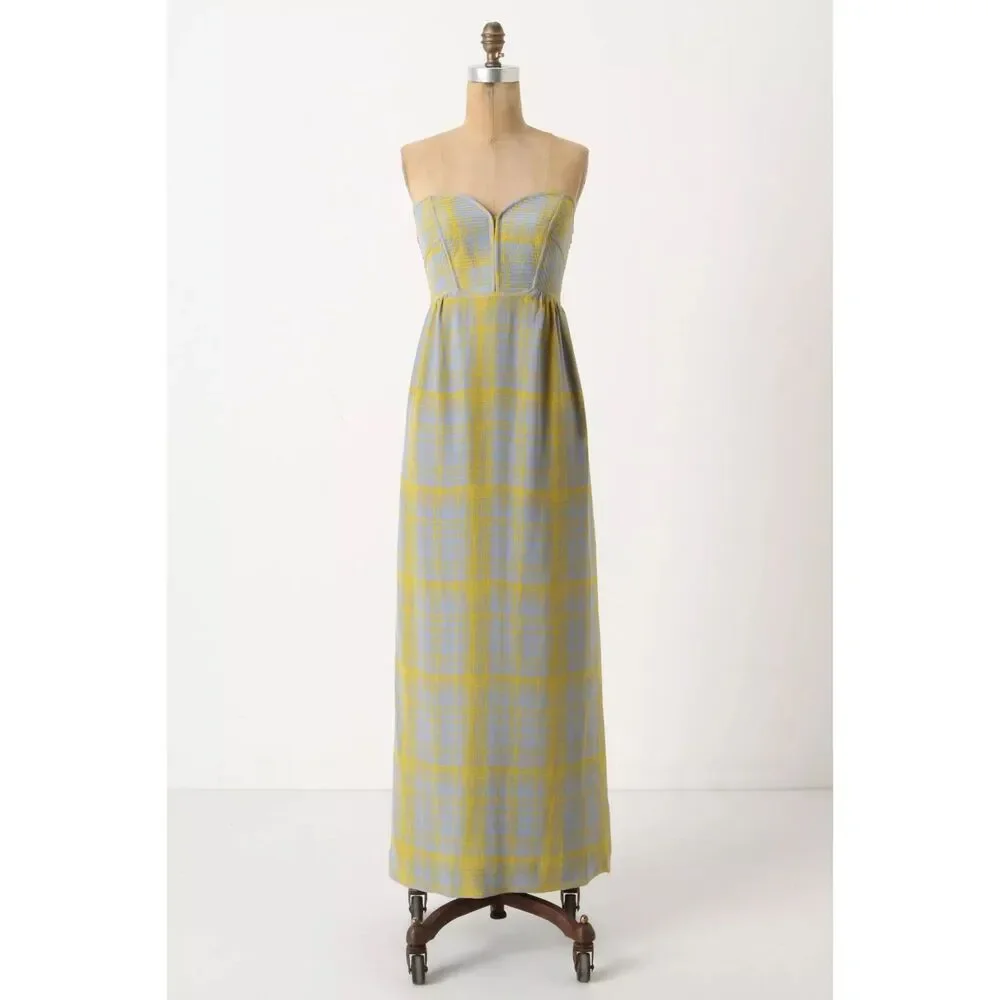 Anthropologie Maple Quilted Pastiche Strapless Bustier 100% Silk Dress Size 4-6 - Picture 2 of 11